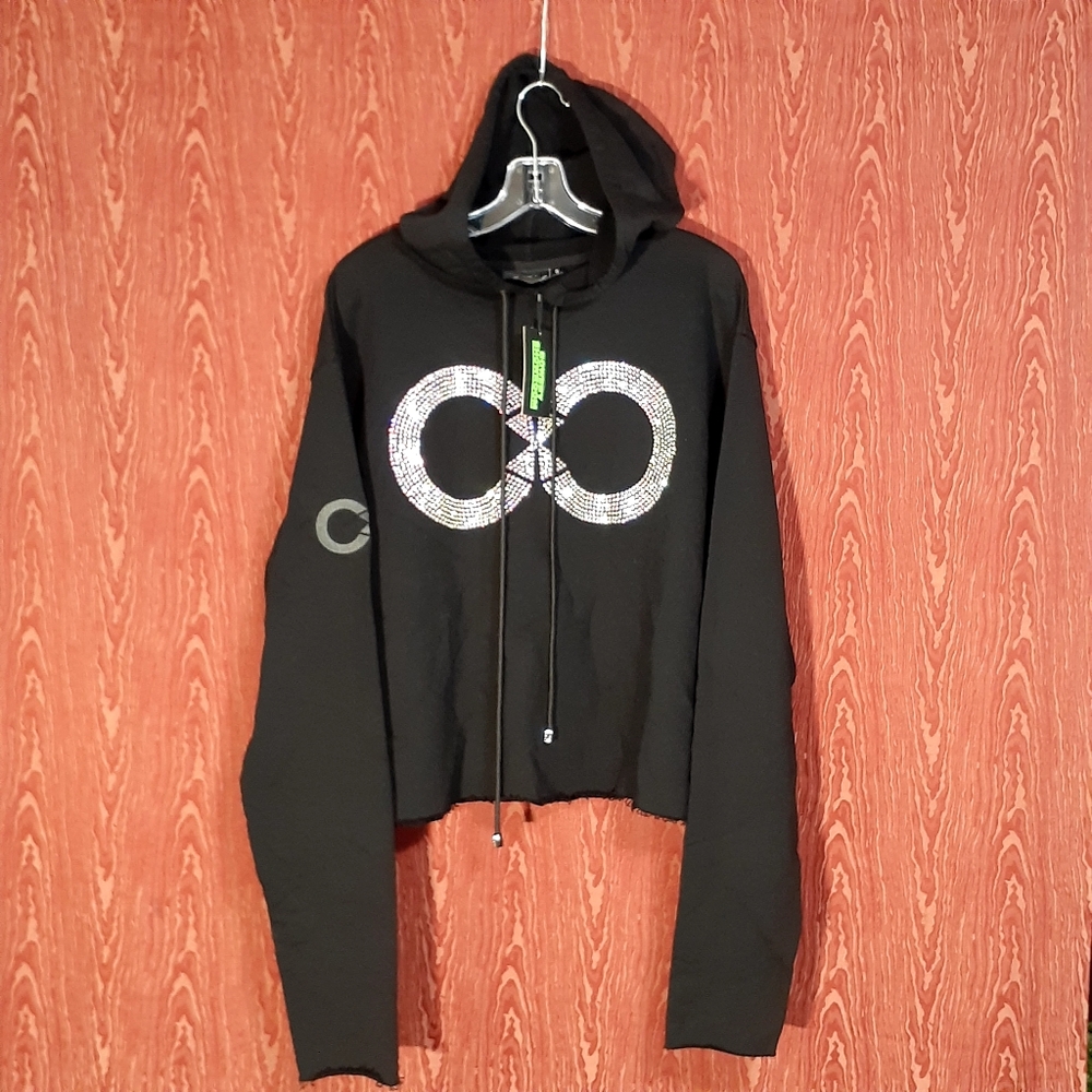 The Collins Reaper Black Long Sleeve Rhinestone Drawstring Hoodie UNISEX Small